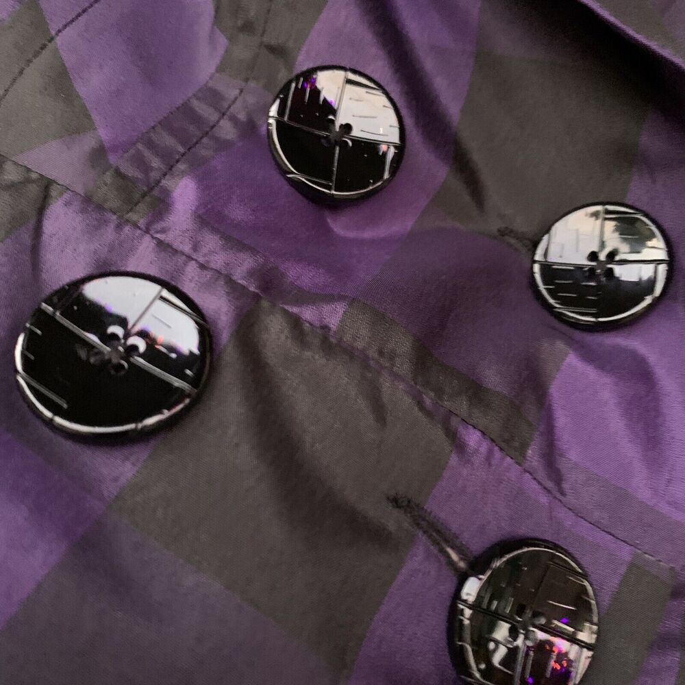 Candies Jacket Double Breasted Black And Purple Checkered Belted Coat Size XL - Picture 11 of 15